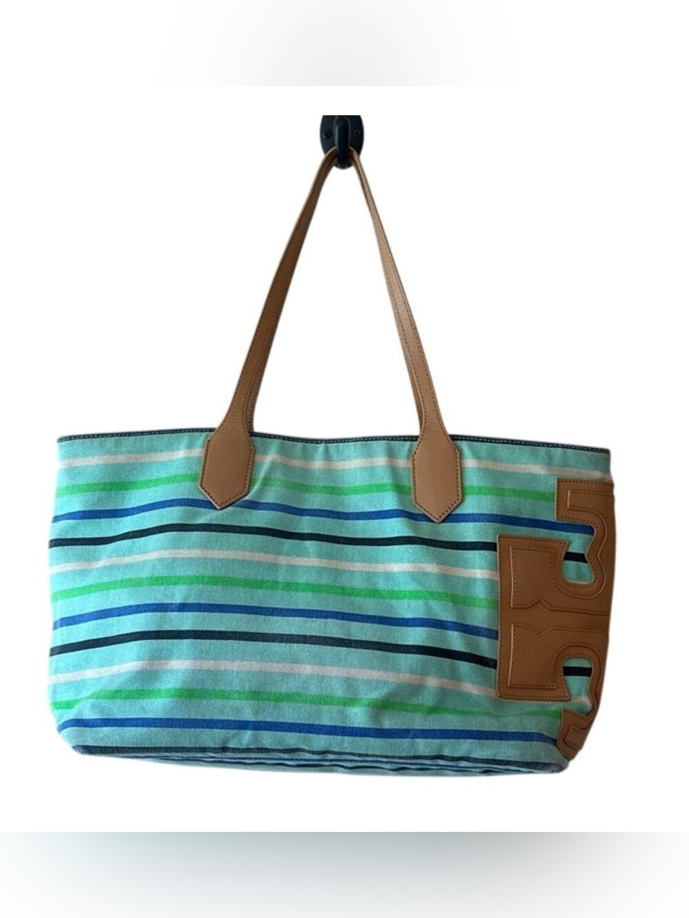 Tory Burch Stacked T Striped‎ Canvas Tote Bag